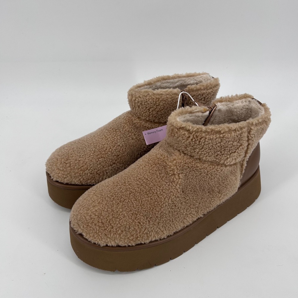 Wild Fable Womens Beige Faux Shearling Platform Ankle Boots Memory Foam Size 11